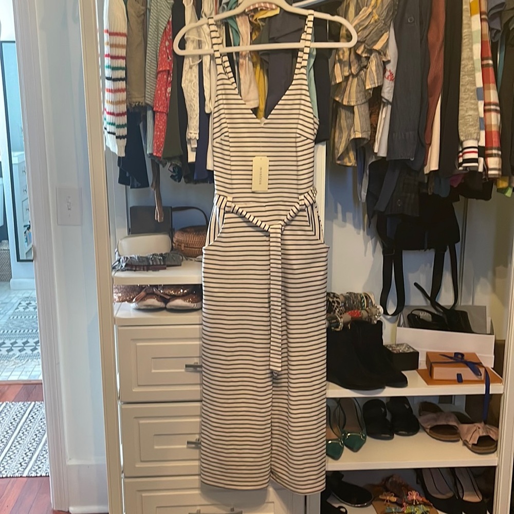 Striped capri length romper with pockets